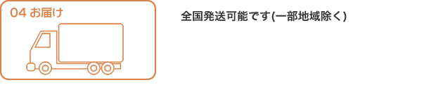 4.お届け：ご希望の日時にお届けいたします。全国発送可能です（一部地域を除く）